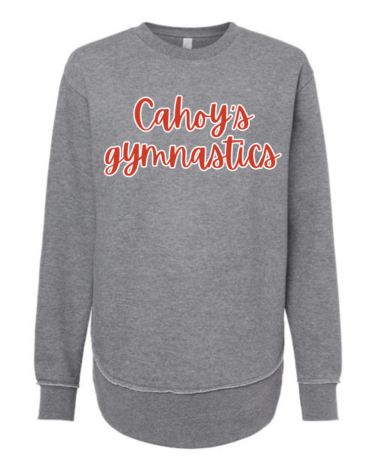 RED/WHITE CAHOY'S GYMNASTICS - GREY WOMENS FLEECE LONG CREW