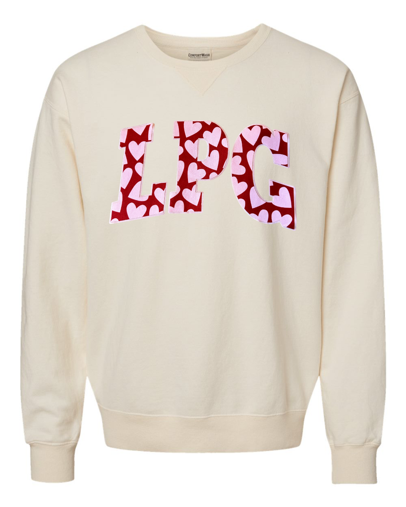 LPG - (PINK/RED HEARTS / LIGHT PINK) - IVORY COMFORTWASH CREW
