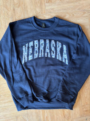 VARSITY BLUE FLORAL NEBRASKA - NAVY CREWNECK