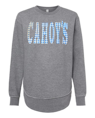 BLUE GINGHAM CAHOY'S - GREY WOMENS FLEECE LONG CREW