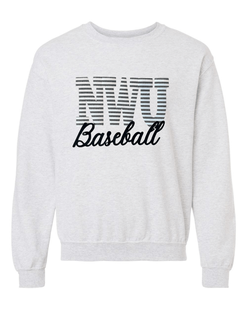 NWU BASEBALL (BLACK/WHITE STRIPE + BLACK) - ASH GREY GILDAN CREW