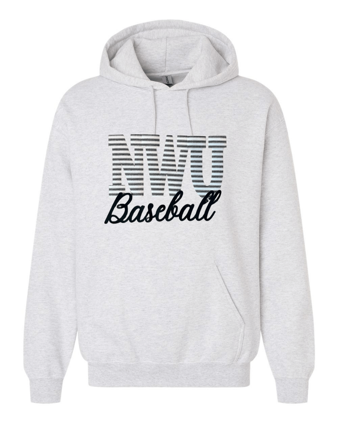 NWU BASEBALL (BLACK/WHITE STRIPE + BLACK) - ASH GREY GILDAN HOODIE
