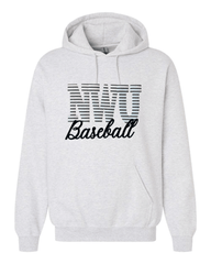 NWU BASEBALL (BLACK/WHITE STRIPE + BLACK) - ASH GREY GILDAN HOODIE