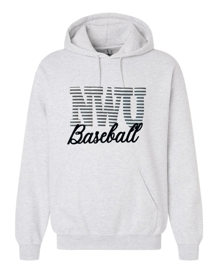 NWU BASEBALL (BLACK/WHITE STRIPE + BLACK) - ASH GREY GILDAN HOODIE