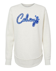 BLUE FLORAL/BLUE CAHOY'S - NATURAL HEATHER WOMENS FLEECE LONG CREW