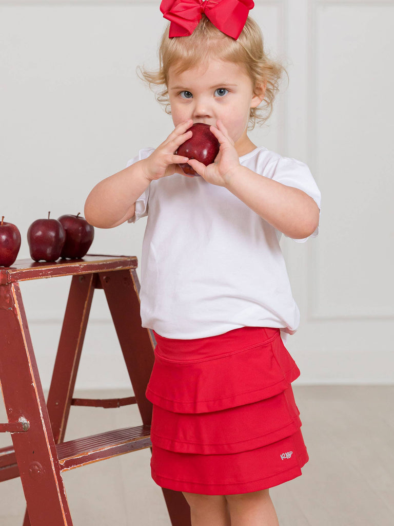 RuffleButts + RuggedButts - Girls Red Tiered Active Skort: Red / 3T