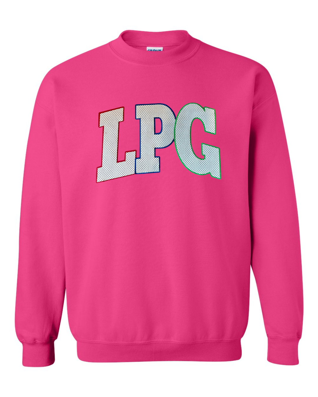LPG - (BLACK/WHITE POLKA +  RED-BLUE-GREEN BACKING) - HOT PINK CREWNECK
