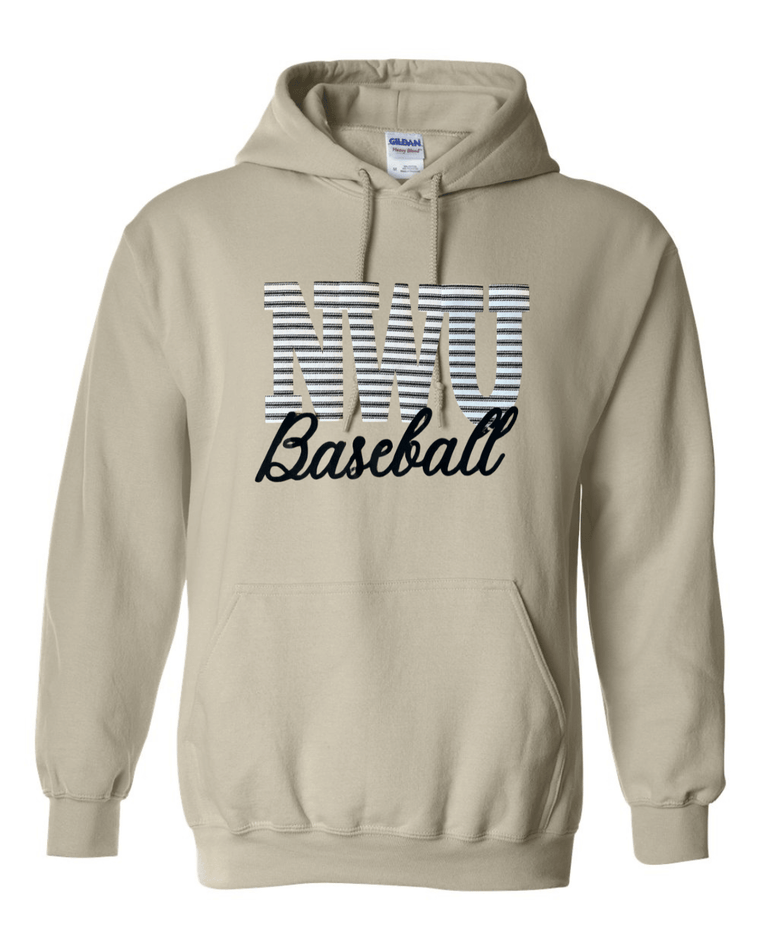 NWU BASEBALL (BLACK/WHITE STRIPE + BLACK) - SAND GILDAN HOODIE