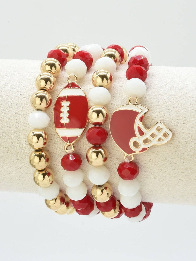MiMi Wholesale - CB2301 Game Day Football Helmet Charm Bracelet: Red White