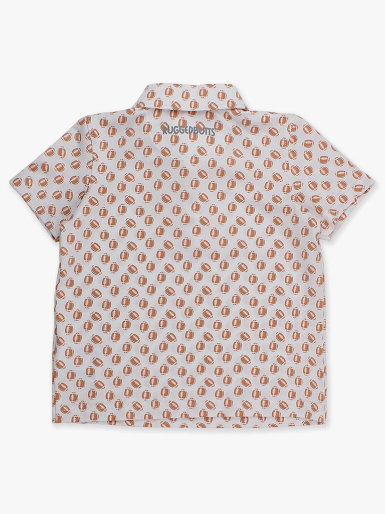 RuffleButts + RuggedButts - Boys Football Frenzy Knit Short Sleeve Performance Polo: White / 3-6m