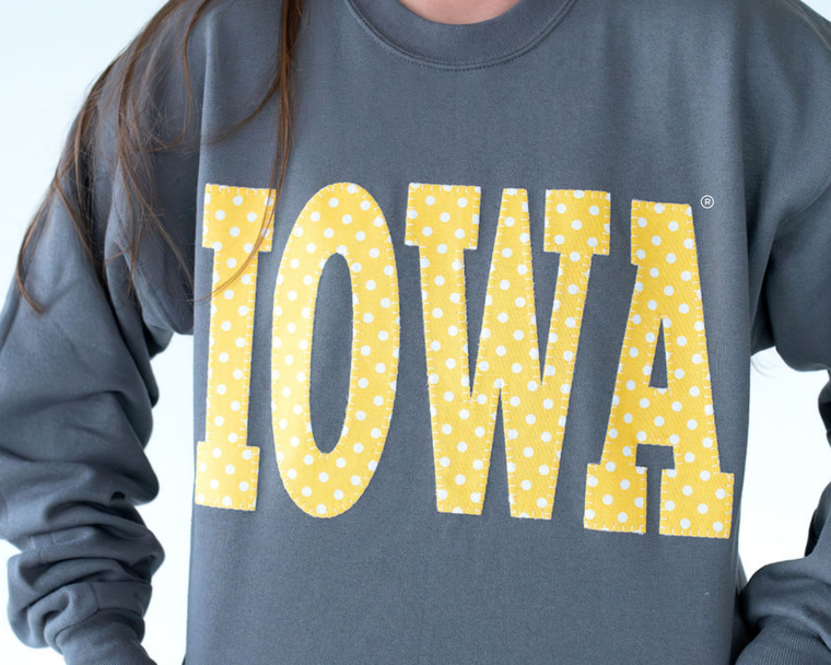 BIG YELLOW POLKA DOT IOWA - CHARCOAL CREWNECK