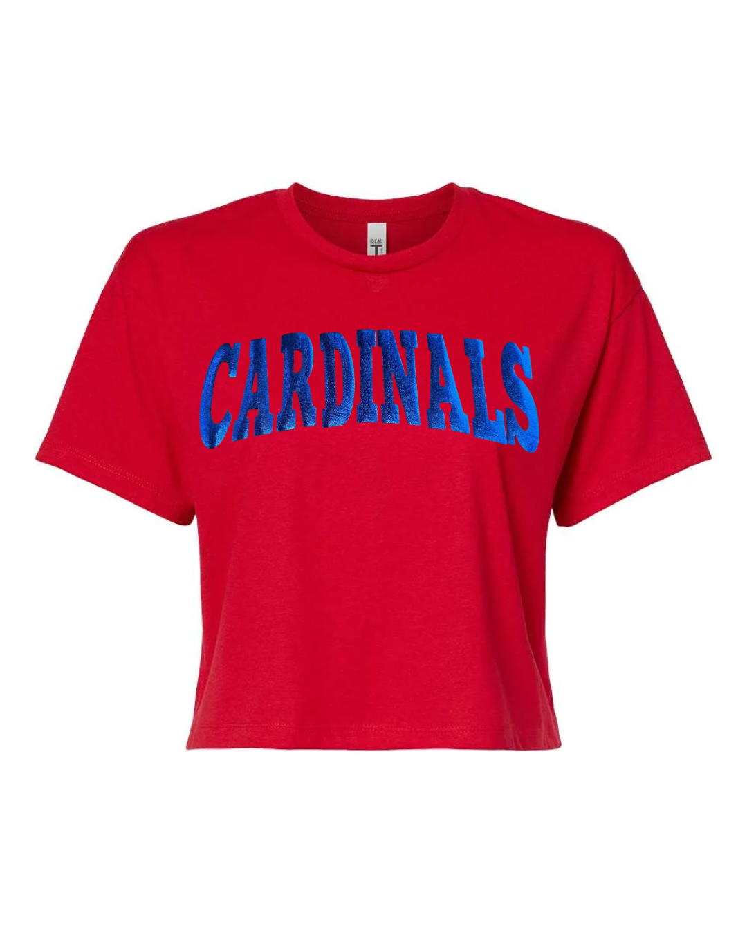 BLUE METALLIC CARDINALS - RED CROP TSHIRT