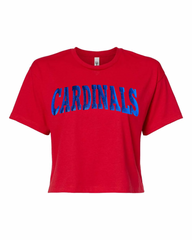BLUE METALLIC CARDINALS - RED CROP TSHIRT