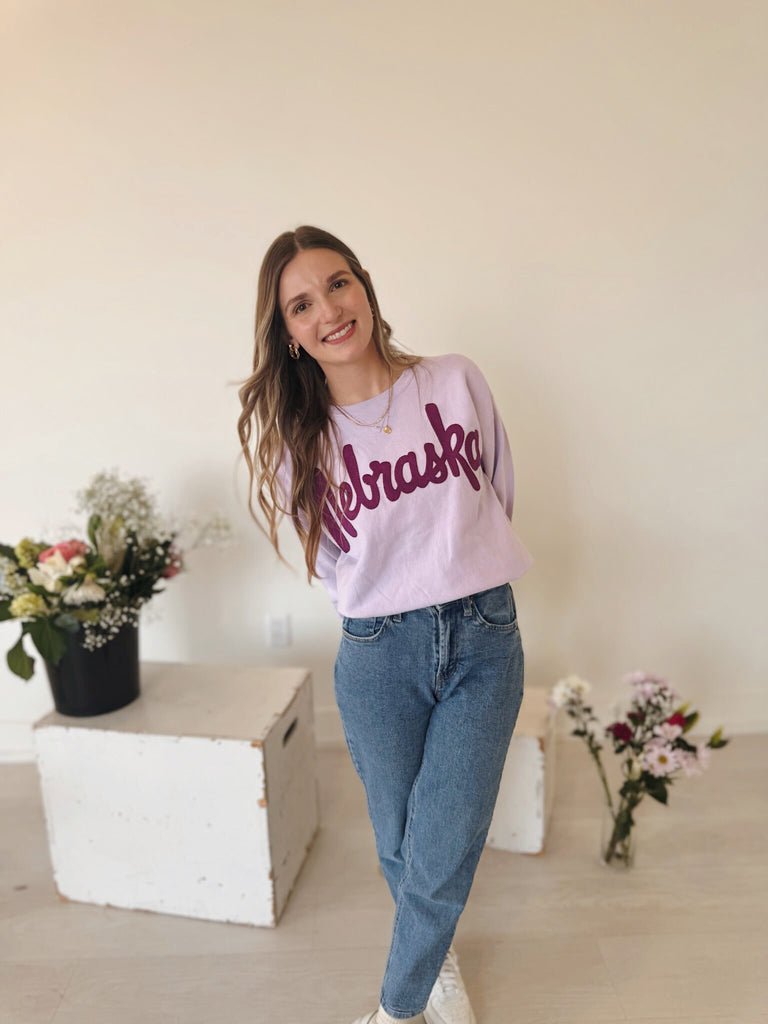 PURPLE VINTAGE NEBRASKA - LAVENDER COMFORTWASH CREW