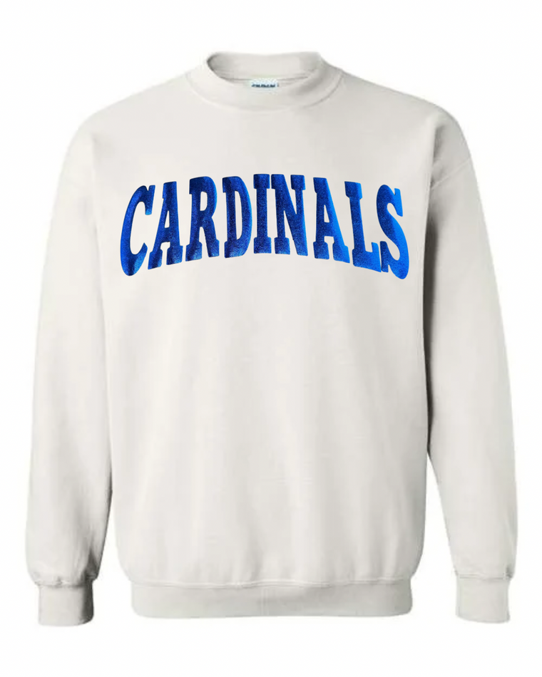BLUE METALLIC CARDINALS - WHITE CREWNECK (TODDLER + ADULT)