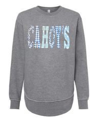 PATCHWORK CAHOY'S - GREY WOMENS FLEECE LONG CREW