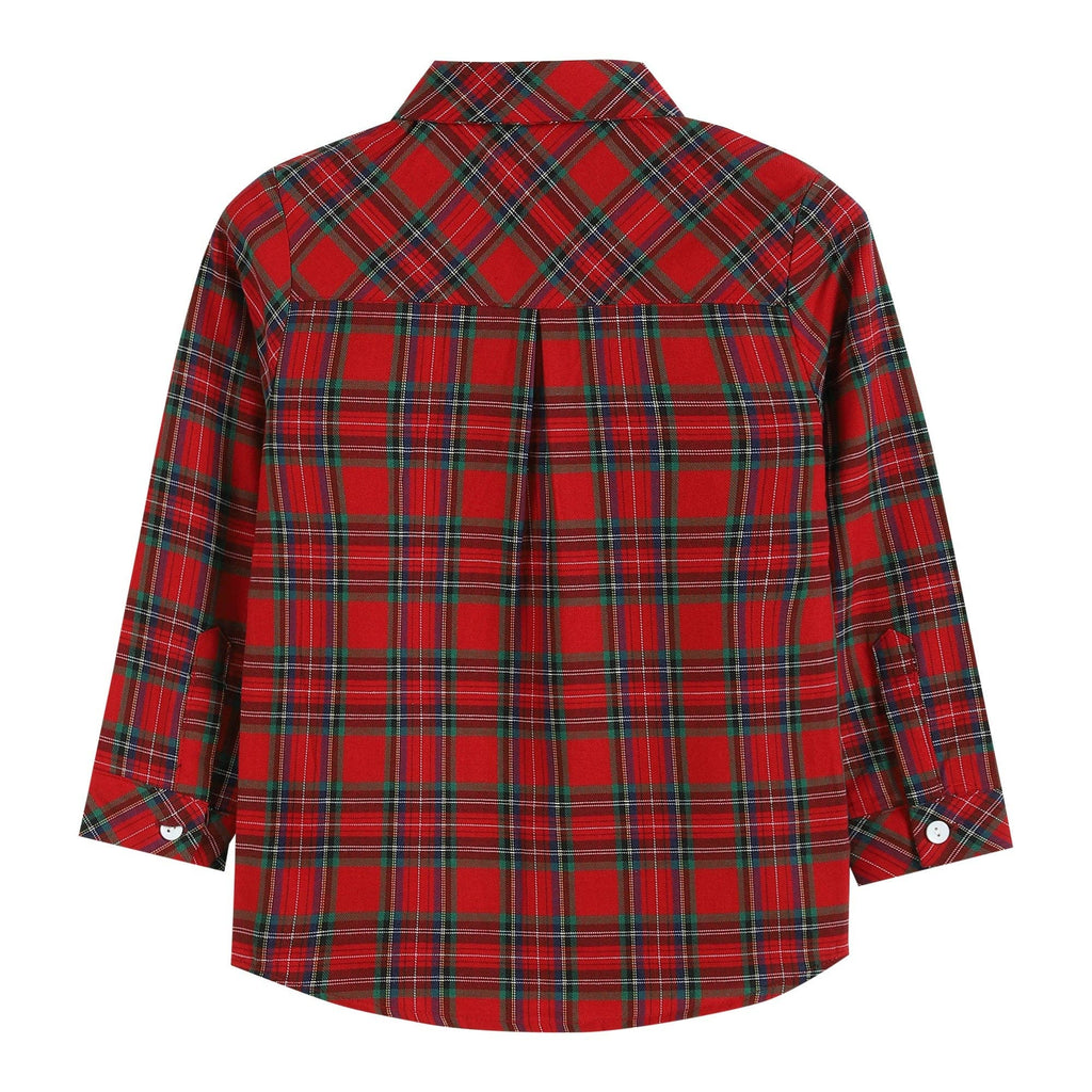 Lil Cactus - Red and Green Tartan Boy Dress Shirt: Red / 5Y