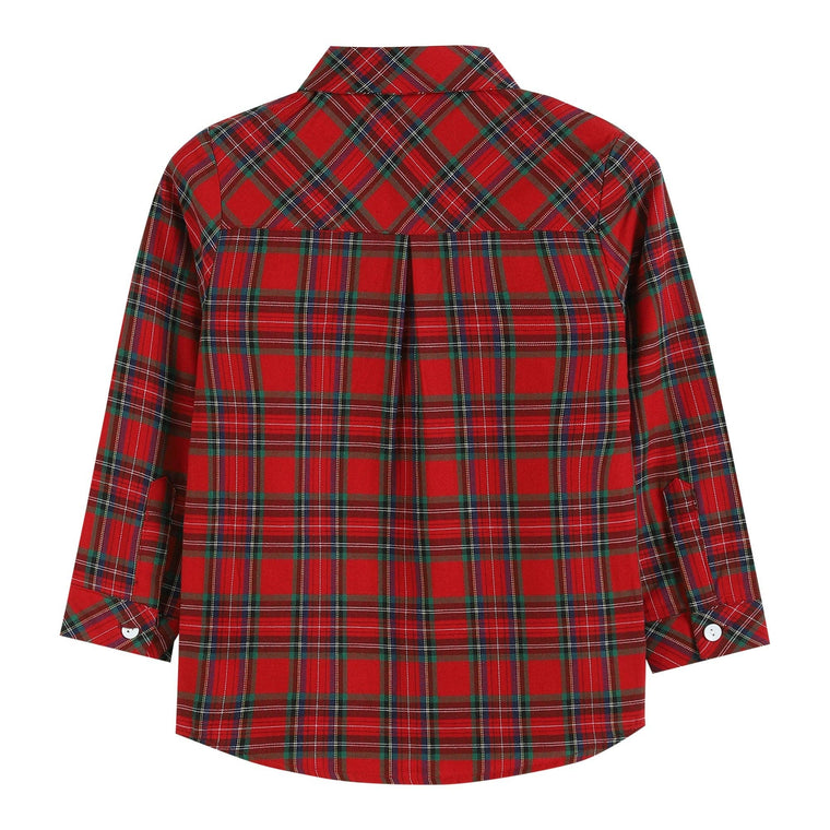 Lil Cactus - Red and Green Tartan Boy Dress Shirt: Red / 5Y