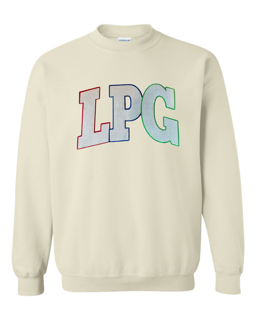 LPG - (BLACK/WHITE POLKA +  RED-BLUE-GREEN BACKING) - SAND CREWNECK