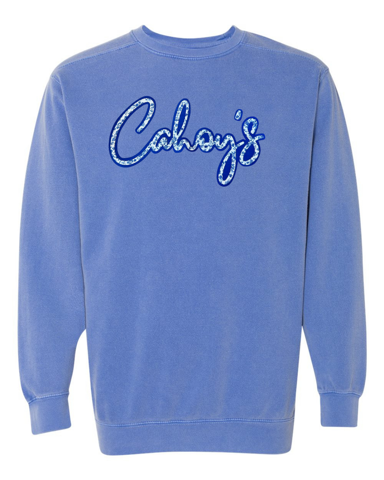 BLUE FLORAL/BLUE CAHOY'S - BLUE COMFORT COLORS CREW