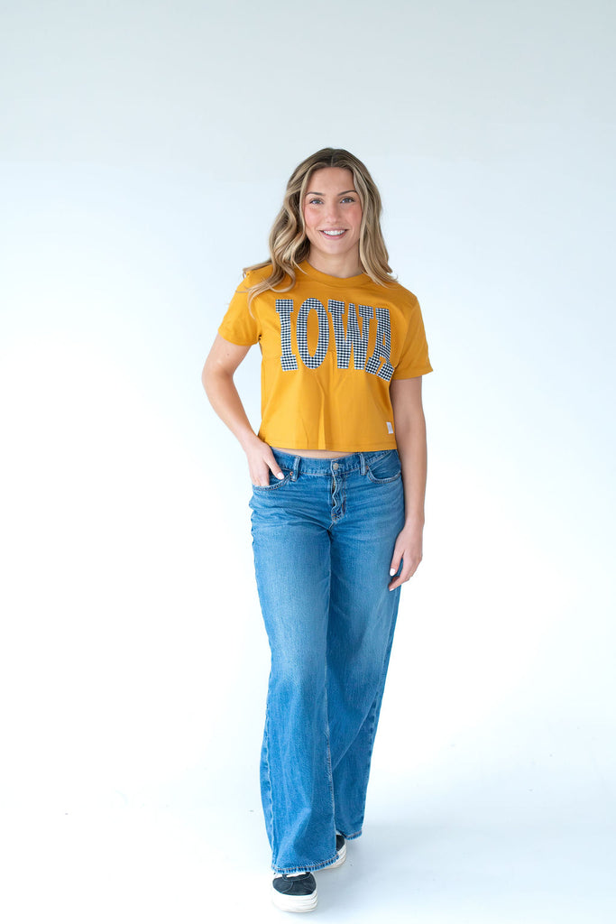 BLACK + WHITE GINGHAM IOWA - MUSTARD CROP TEE