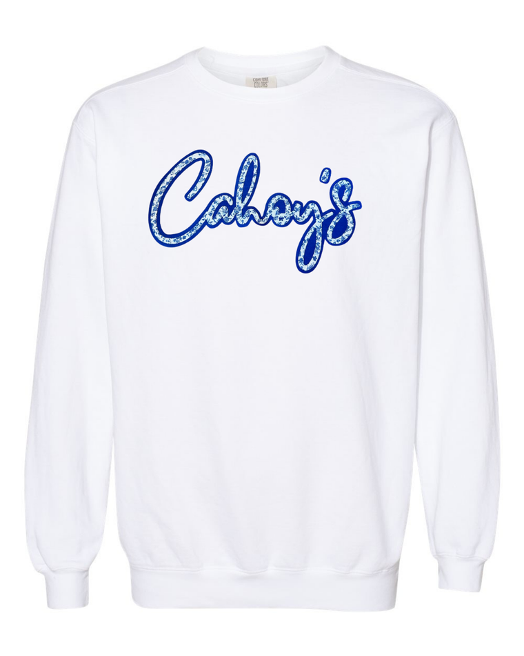 BLUE FLORAL/BLUE CAHOY'S - WHITE COMFORT COLORS CREW