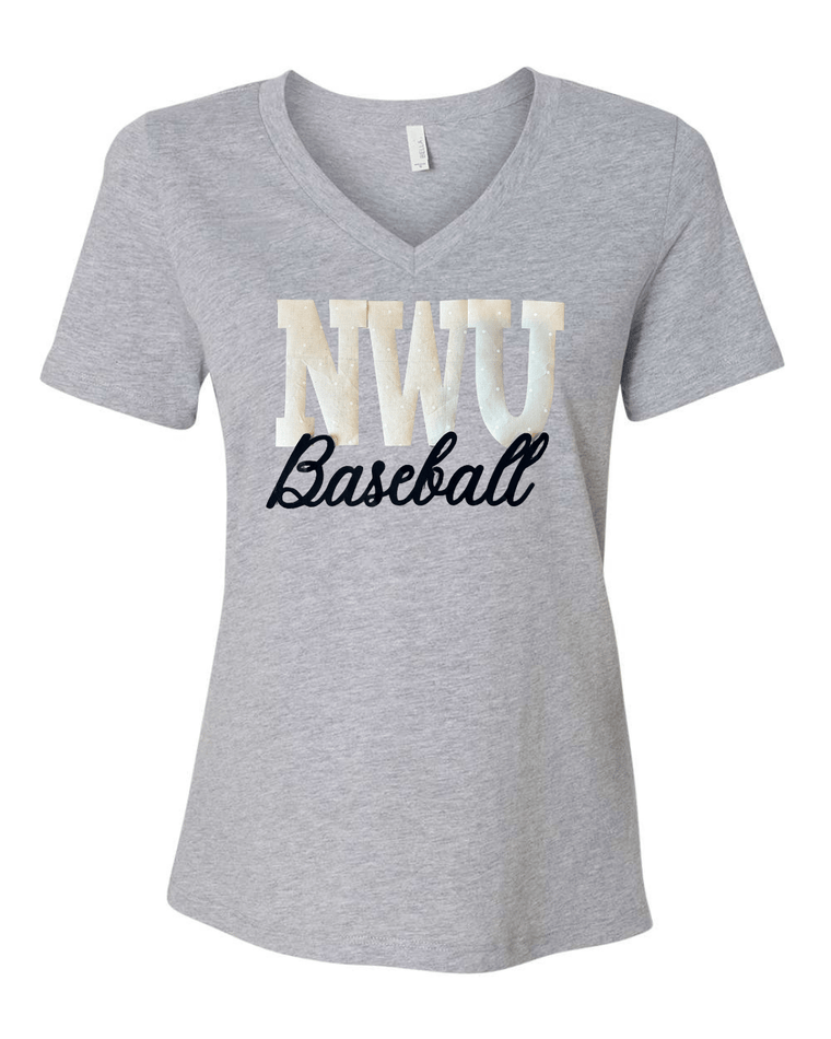 NWU BASEBALL (BEIGE POLKA DOT + BLACK) - GREY V NECK