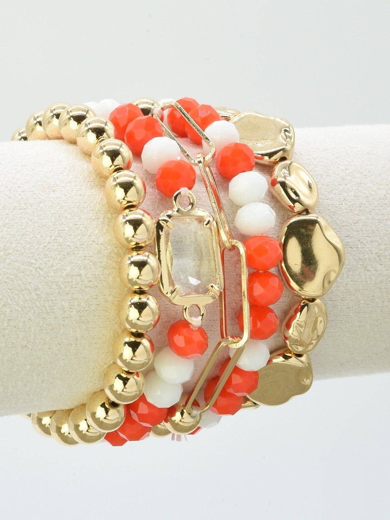 MiMi Wholesale - CB2286 CCB Multi Strand Bead Bracelet Set: Red White