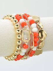 MiMi Wholesale - CB2286 CCB Multi Strand Bead Bracelet Set: Red White