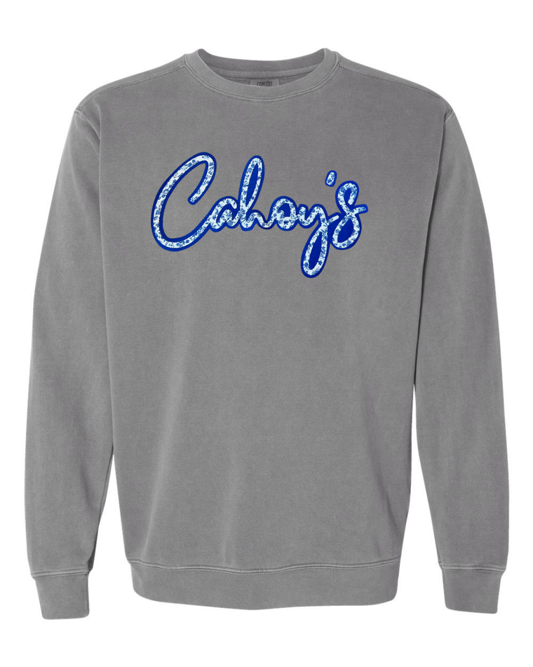 BLUE FLORAL/BLUE CAHOY'S - GREY COMFORT COLORS CREW
