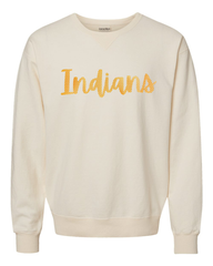 CURSIVE ORANGE/WHITE POLKA DOT INDIANS - IVORY COMFORTWASH CREW