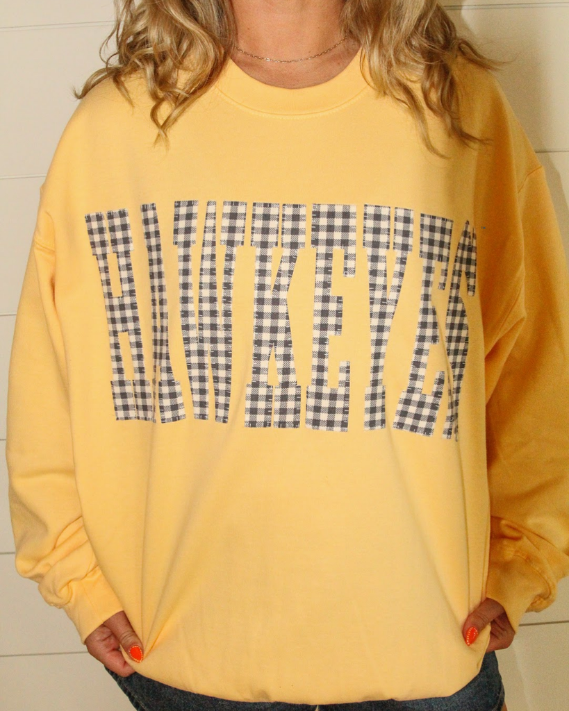 GINGHAM HAWKEYES - BUTTER YELLOW CREW