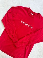 EMBROIDERED HUSKERS - RED LONG SLEEVE TEE