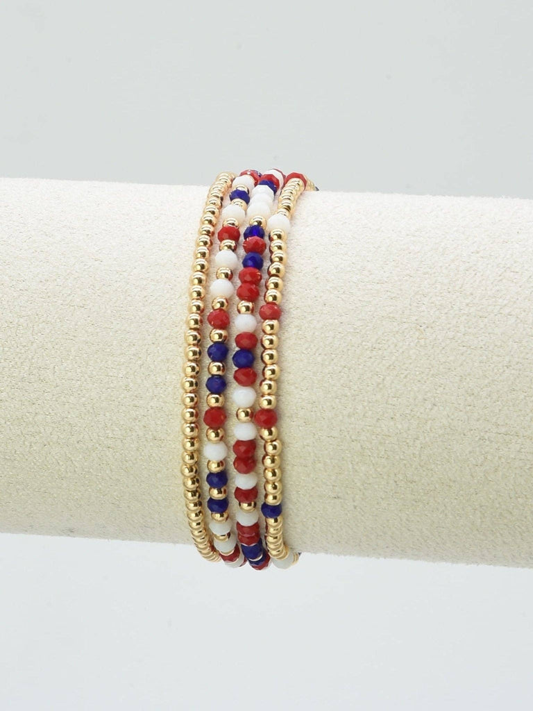 MiMi Wholesale - CB2285 4 Piece CCB Glass Bead Stretch Bracelet Set: Red White
