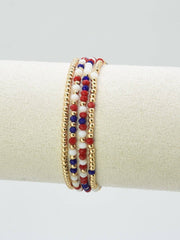 MiMi Wholesale - CB2285 4 Piece CCB Glass Bead Stretch Bracelet Set: Red White