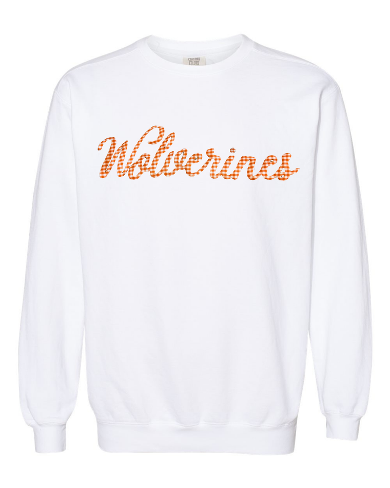ORANGE GINGHAM WOLVERINES - WHITE COMFORT COLORS CREW