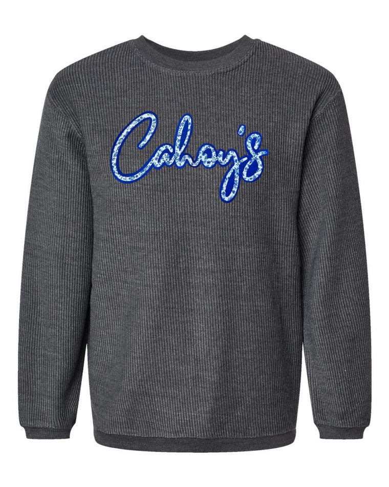 BLUE FLORAL/BLUE CAHOY'S - GREY RIBBED CREW