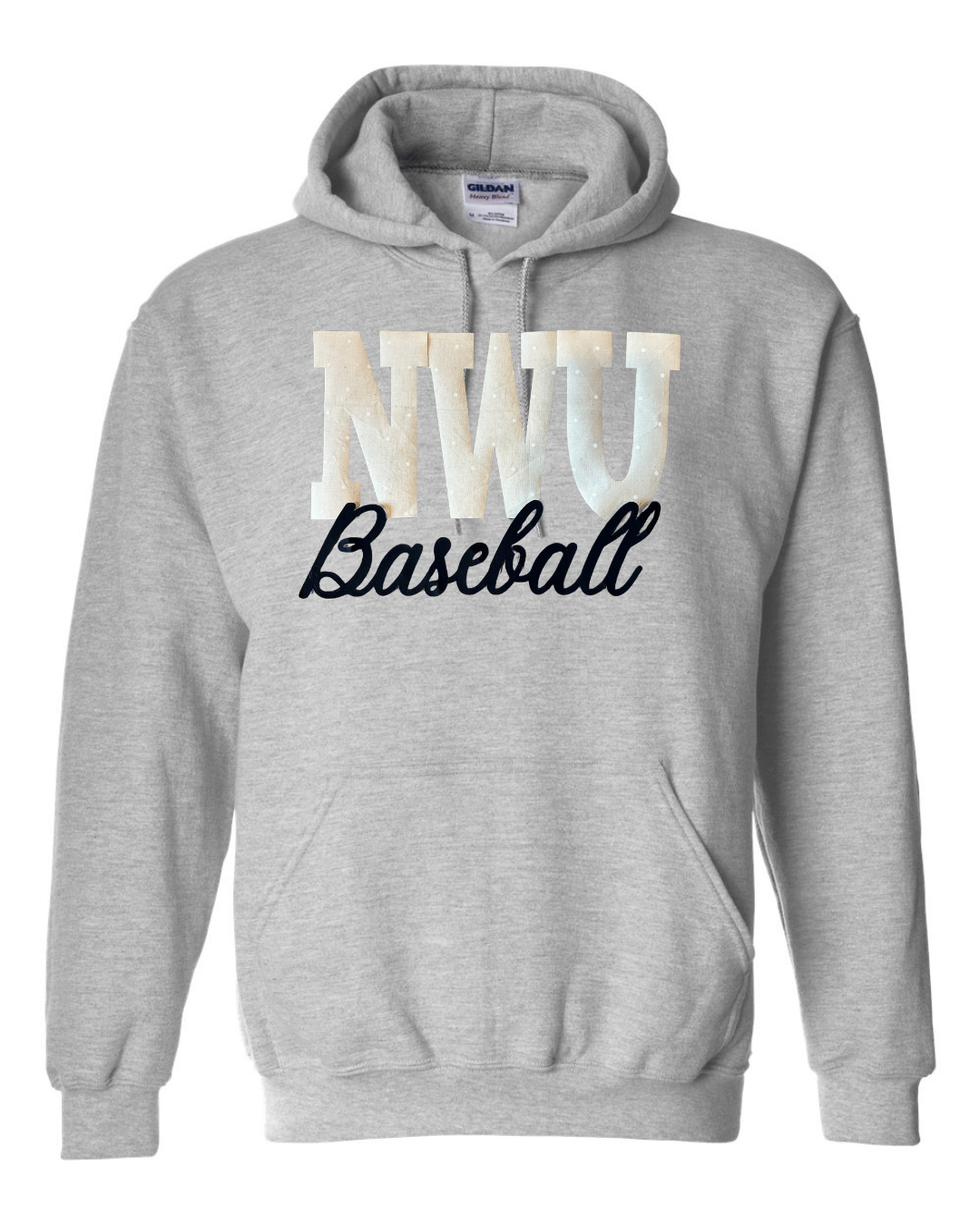 NWU BASEBALL (BEIGE POLKA DOT + BLACK) - SPORT GREY GILDAN HOODIE