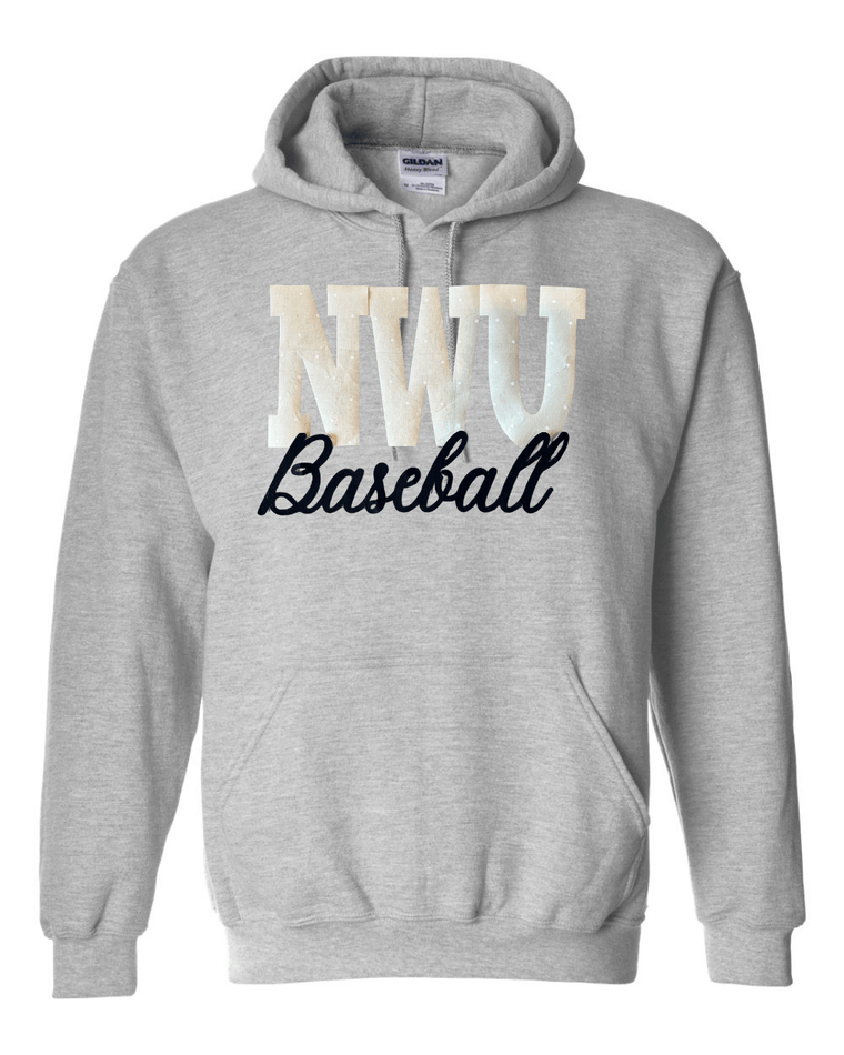 NWU BASEBALL (BEIGE POLKA DOT + BLACK) - SPORT GREY GILDAN HOODIE
