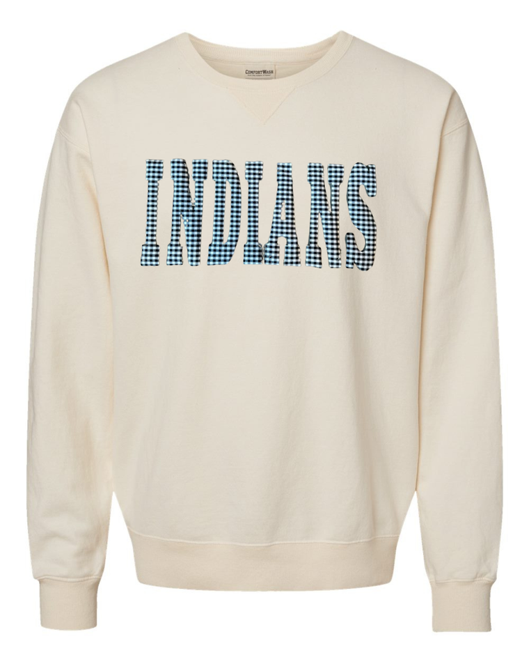 VARSITY BLACK/WHITE GINGHAM INDIANS - IVORY COMFORTWASH CREW