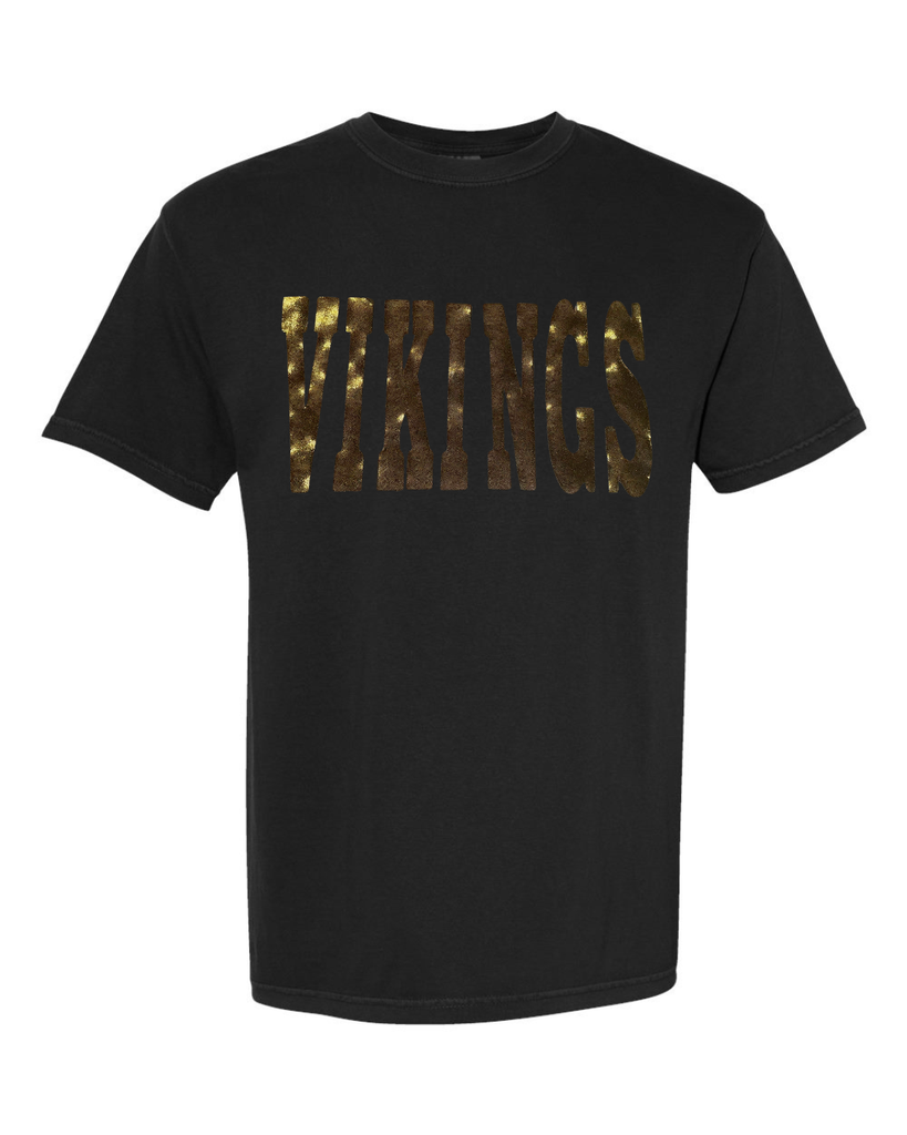 GOLD/BLACK METALLIC VIKINGS - BLACK COMFORT COLORS TEE