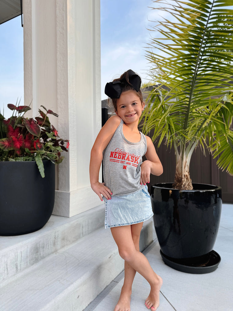 RED UNIVERSITY OF NEBRASKA - YOUTH LIGHT GREY RAZORBACK TANK
