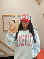 RED GINGHAM USA - RED/BLUE TRUCKER HAT
