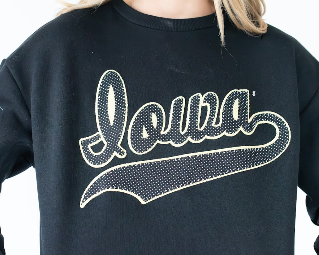 BLACK/WHITE POLKA DOT/YELLOW CURSIVE IOWA - BLACK CREW