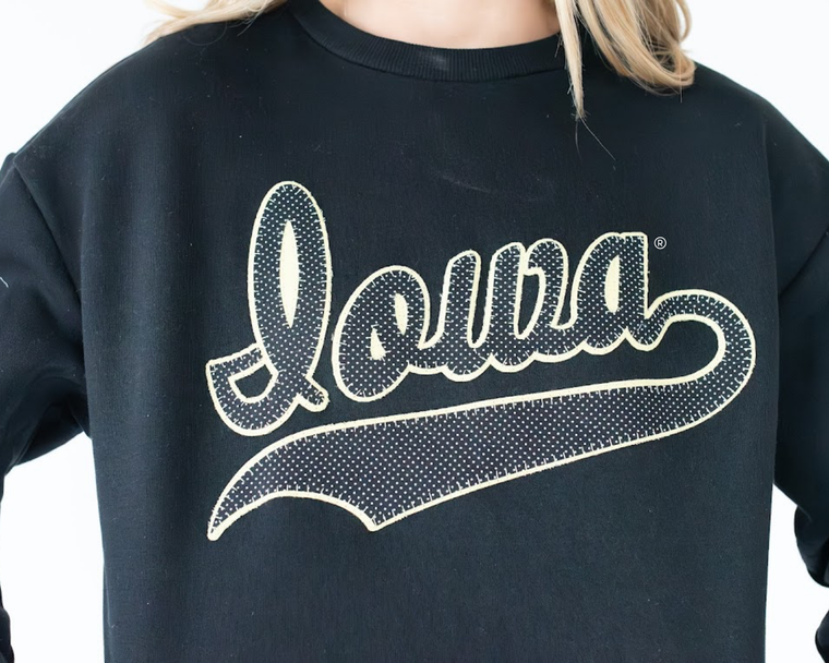 BLACK/WHITE POLKA DOT/YELLOW CURSIVE IOWA - BLACK CREW