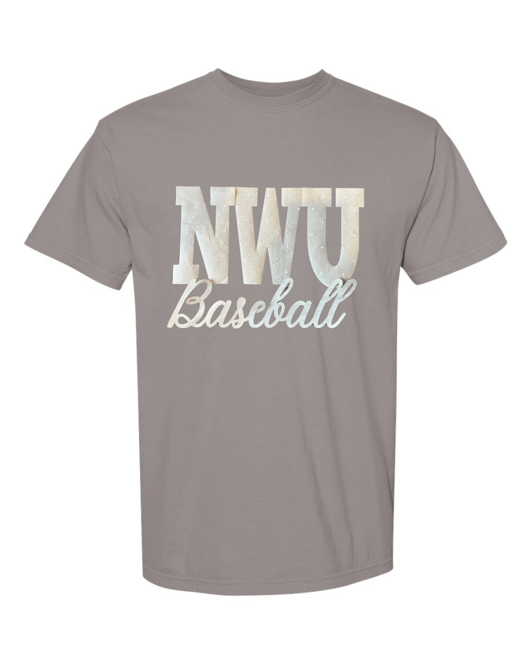 BEIGE POLKA DOT NWU BASEBALL - GREY COMFORT COLORS TEE