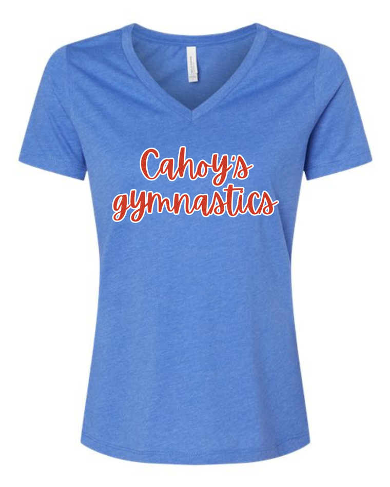 RED/WHITE CAHOY'S GYMNASTICS  - BLUE WOMENS V-NECK