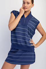Rae Mode - MODAL SCUBA STRIPE LUXE V-NECK SLEEVELESS TOP: Brink Pink/Cream / S-M-L(2-2-2)