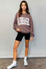 BUCKETLIST - T1770N 'NEBRASKA' Comfy Oversize Graphic Sweatshirt: Red / S-M-L (2-2-2)