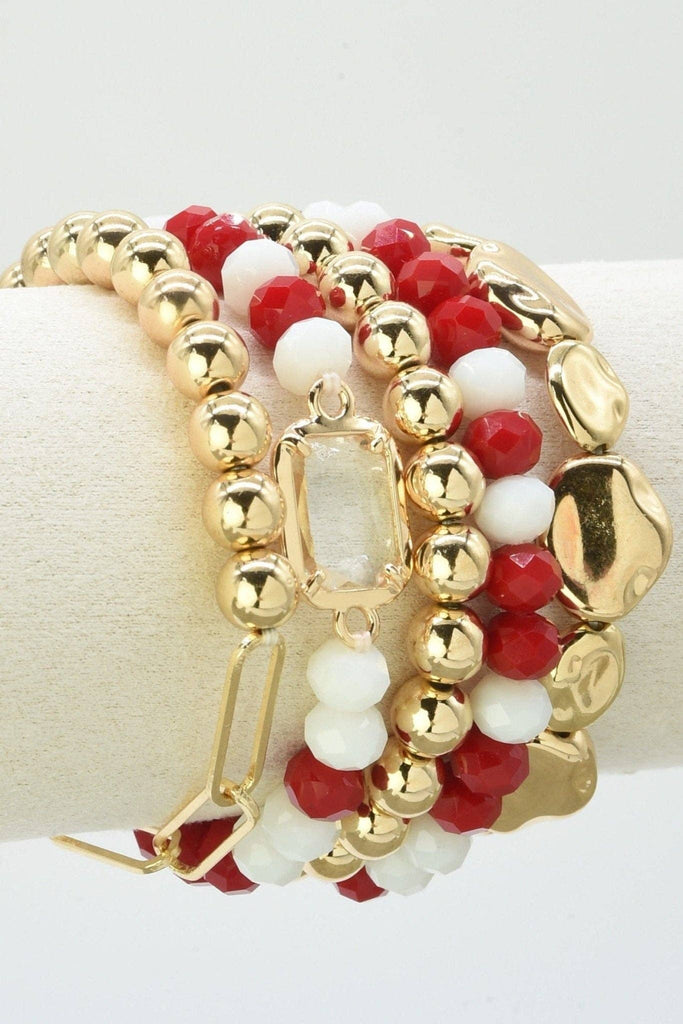 MiMi Wholesale - CB2286 CCB Multi Strand Bead Bracelet Set: Red White